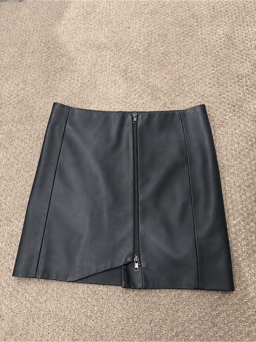 Black Faux Leather Zip-Front Mini Skirt